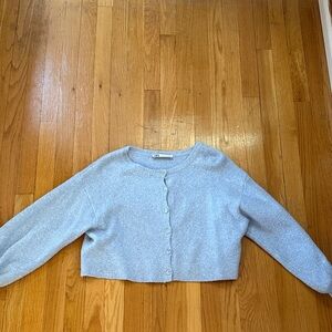 ZARA Light Blue Cropped Button-Front Sweater Cardigan